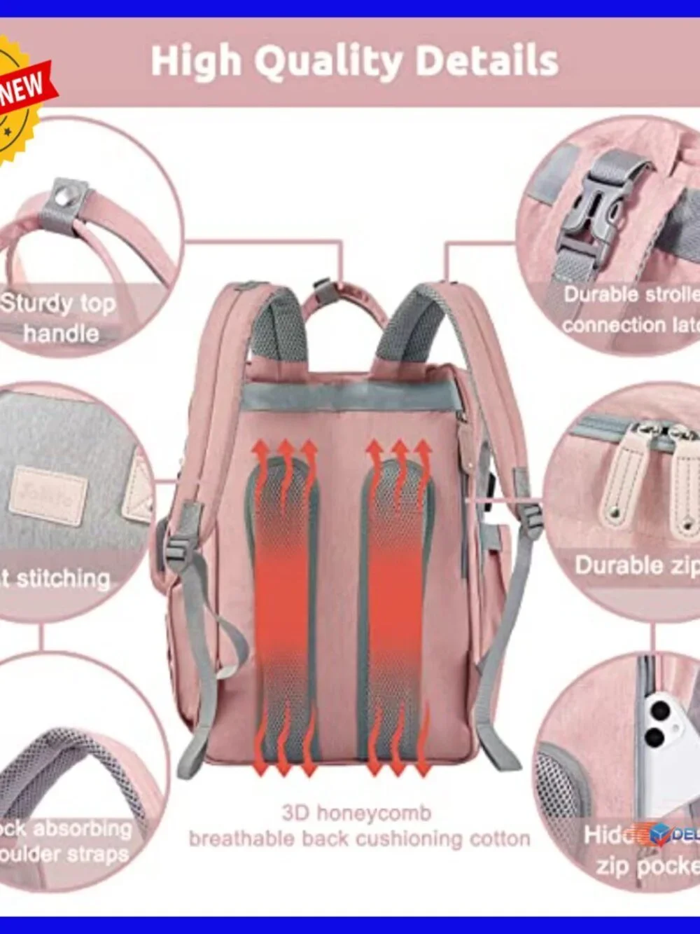 Large Capacity Diaper Backpack with Changing Station USB Port Waterproof